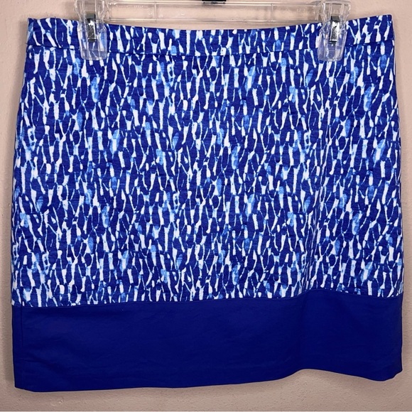 Size 10 Michael Kors Blue White Skirt Abstract Print Cotton Blend Vibrant - Picture 4 of 9
